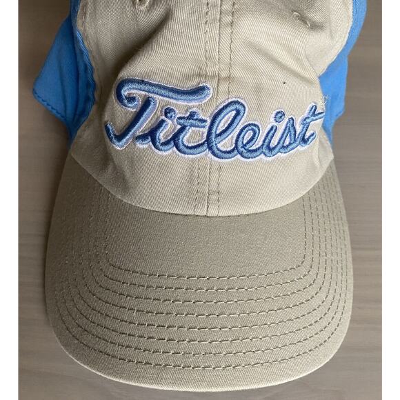 Titleist Hat Men's L/XL A-Flex Signature Script Cap Beige & Light Blue Golf Hat - Picture 3 of 11